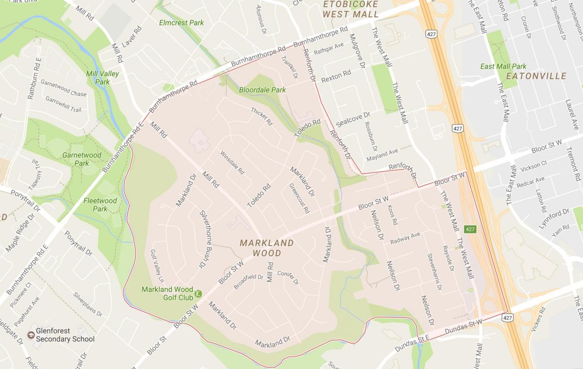 Mappa di Markland Legno quartiere di Toronto