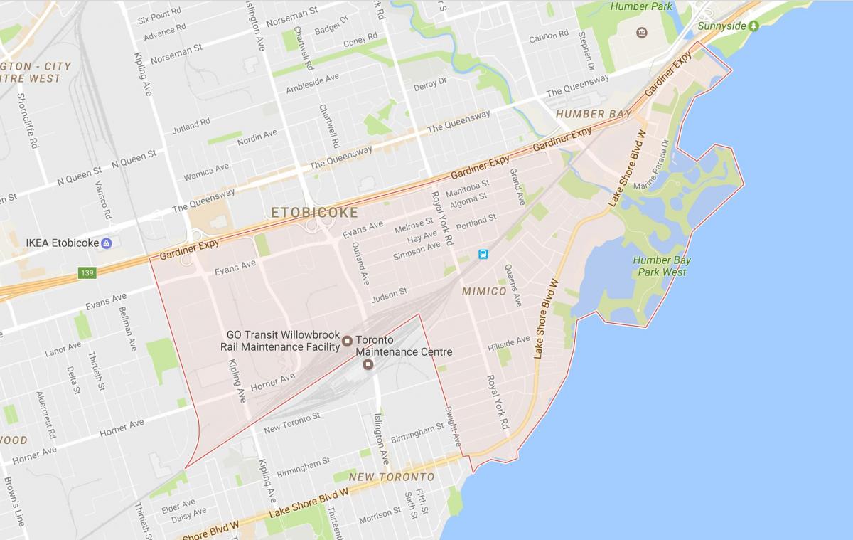 Mappa di Mimico quartiere di Toronto