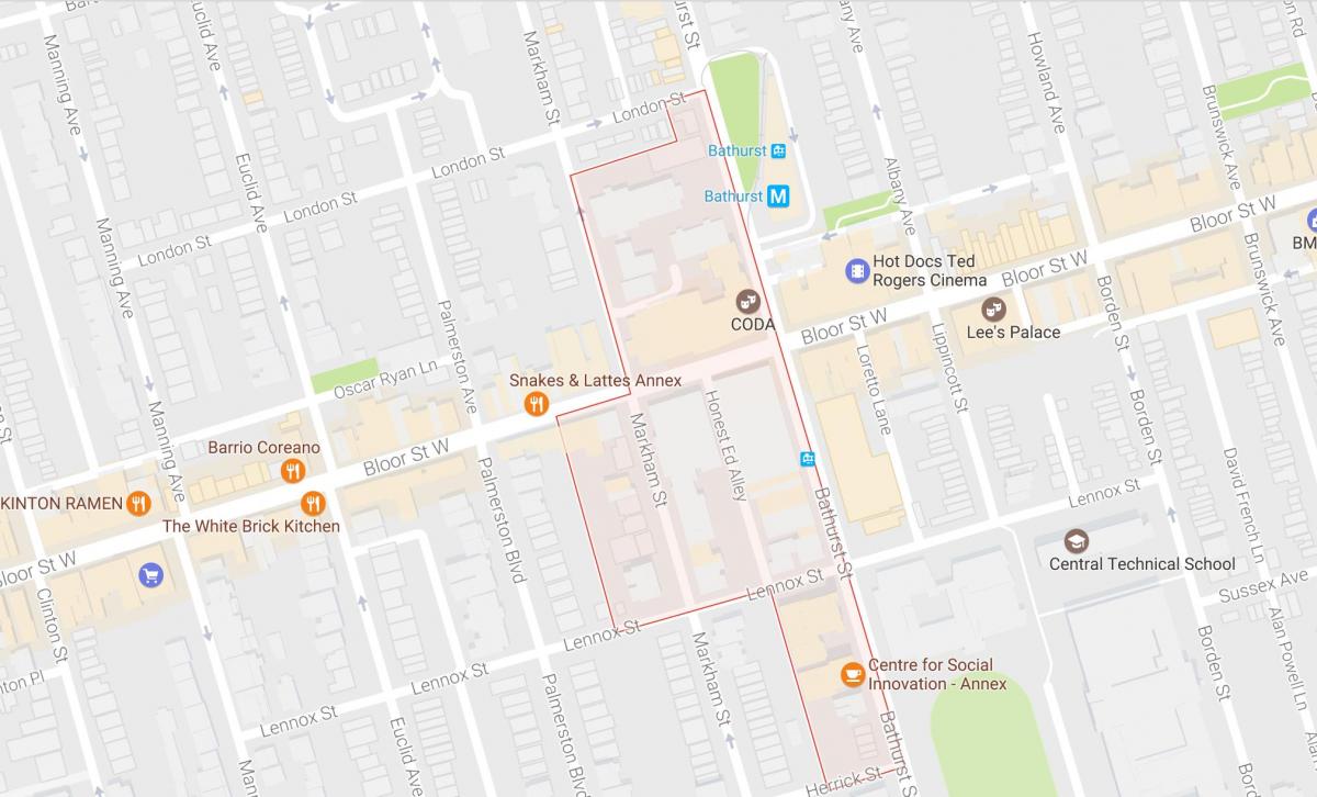 Mappa di Mirvish Village quartiere di Toronto