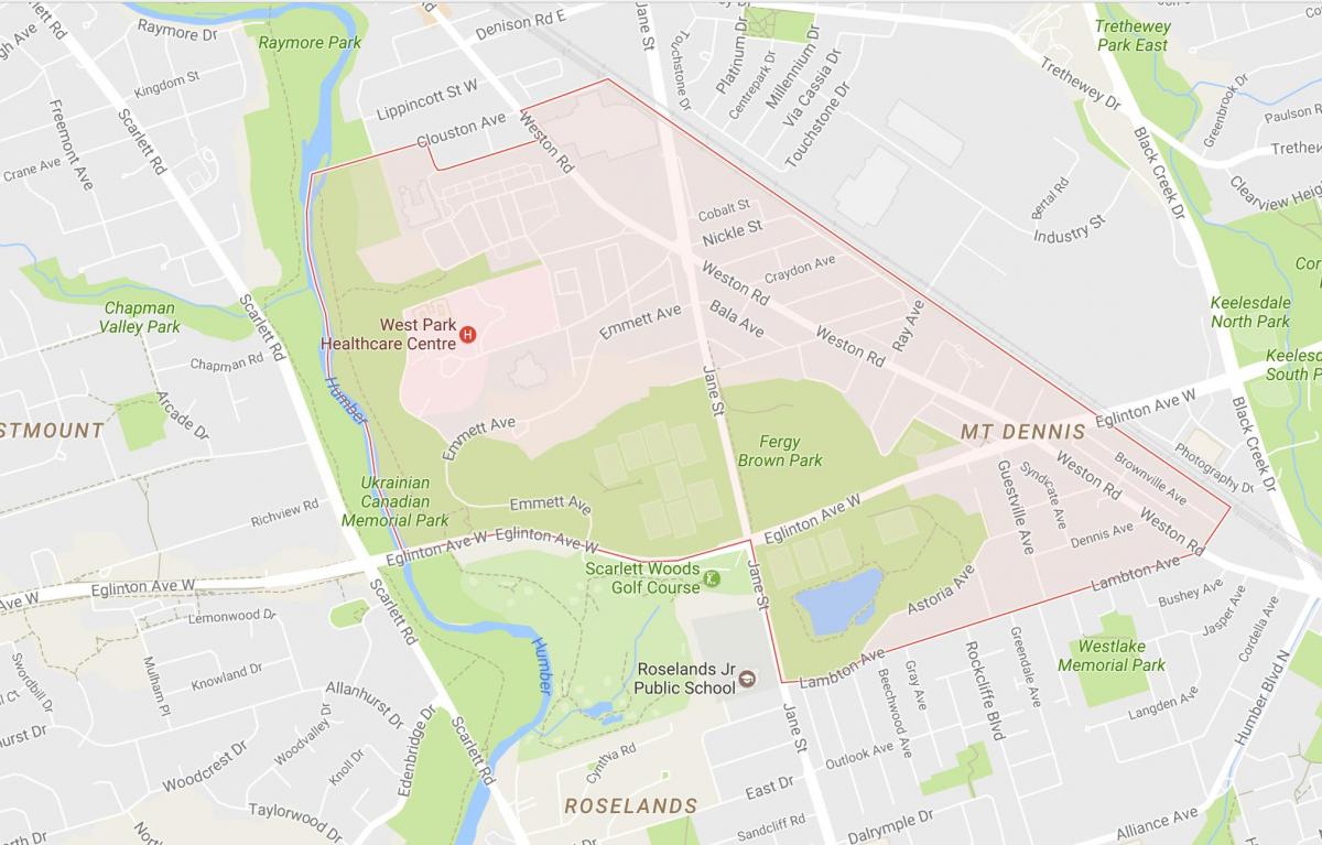 Mappa di Monte Dennis quartiere di Toronto