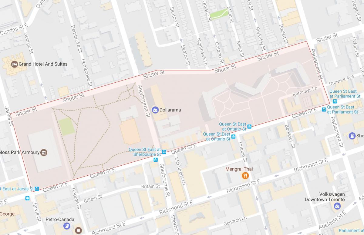 Mappa di Moss Park nel quartiere di Toronto