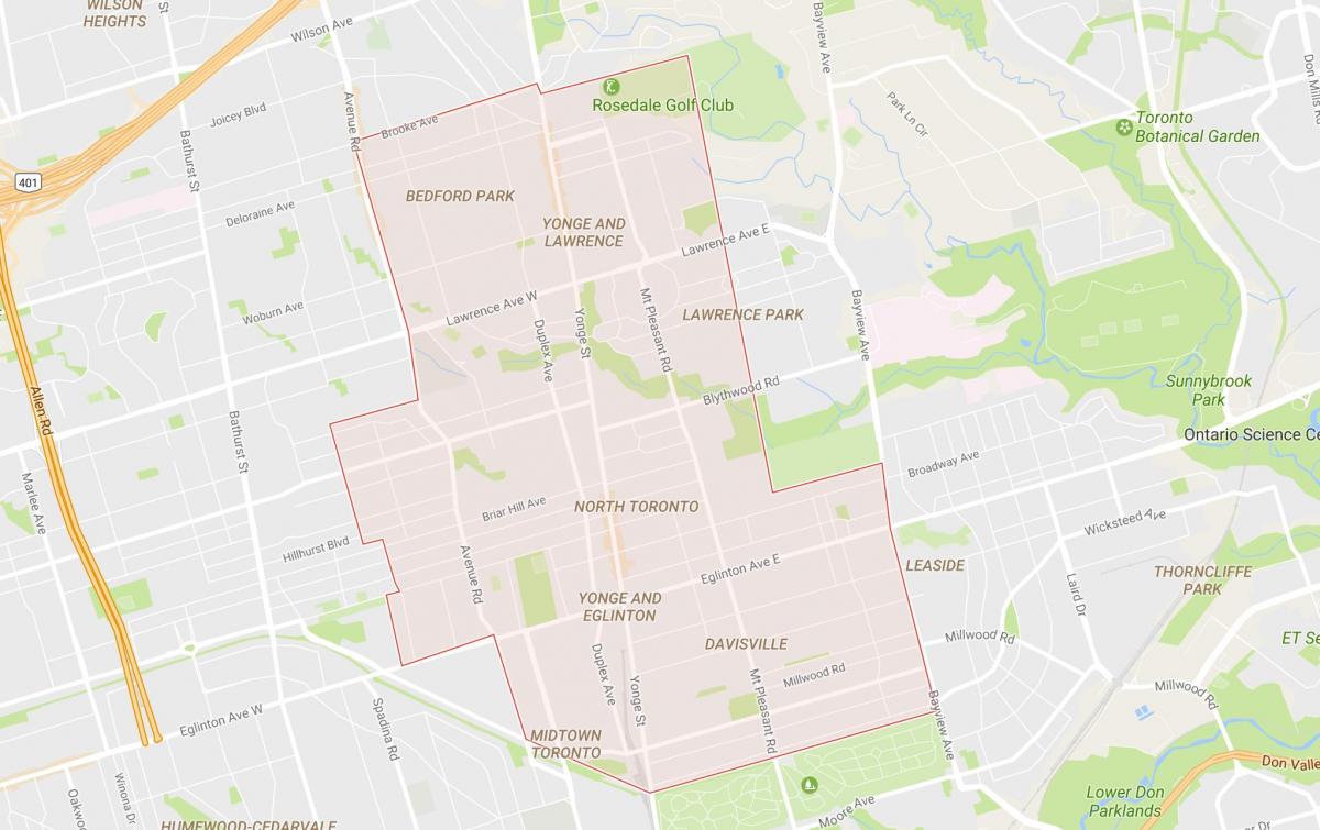 Mappa di Nord quartiere di Toronto