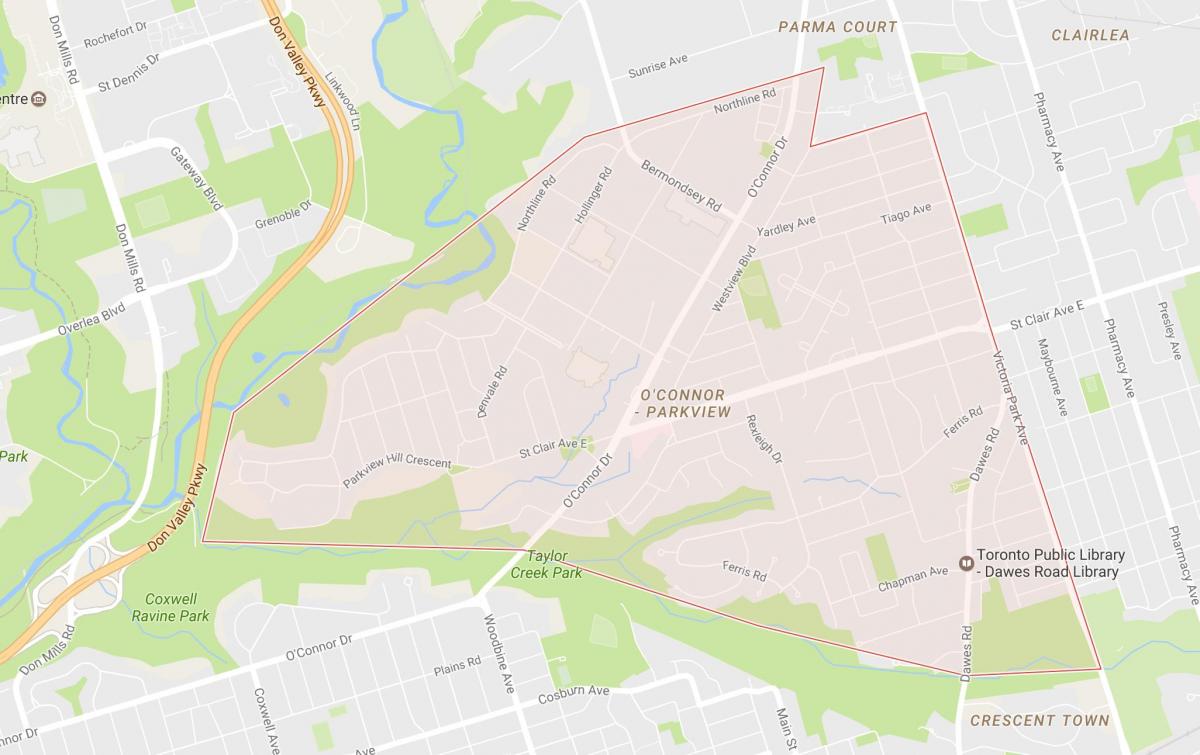 Mappa di O'Connor–Parkview quartiere di Toronto