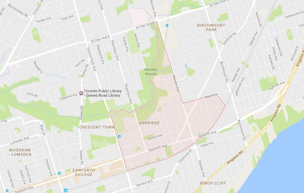 Mappa di Oakridge quartiere di Toronto