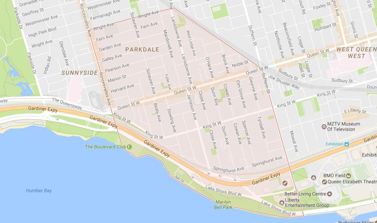 Mappa di Parkdale quartiere di Toronto