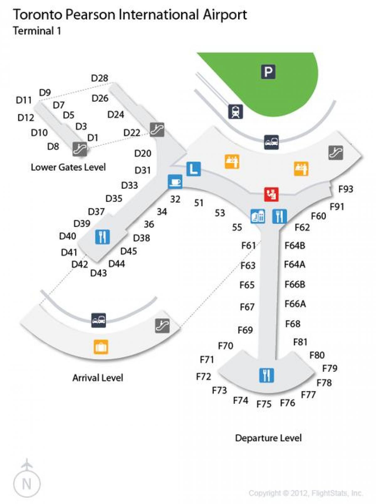 Mappa di Toronto Pearson aeroporto di partenza e di arrivo livello