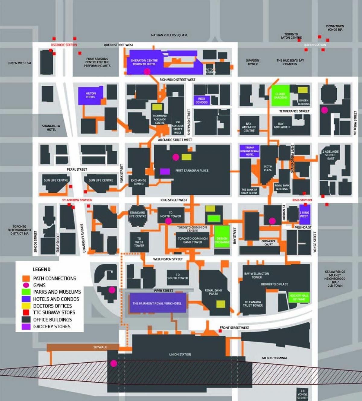 Mappa del Percorso di Toronto Downtown passaggio Pedonale