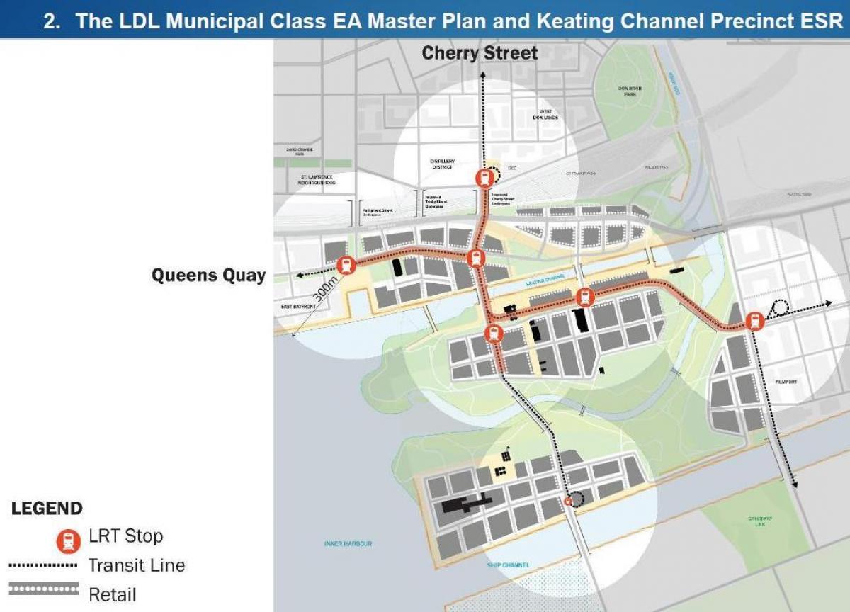 Mappa di Projets Orientale Lungomare Est Bayfront Toronto