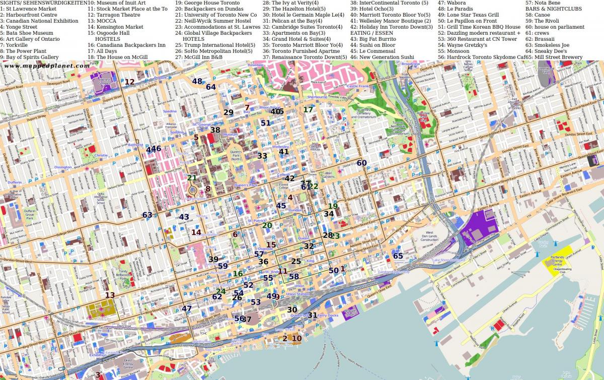 Mappa di punti di interesse di Toronto