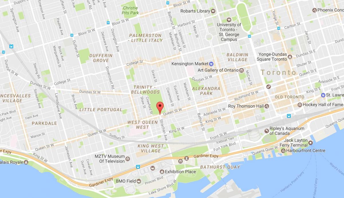 Mappa di Queen Street West della città di Toronto