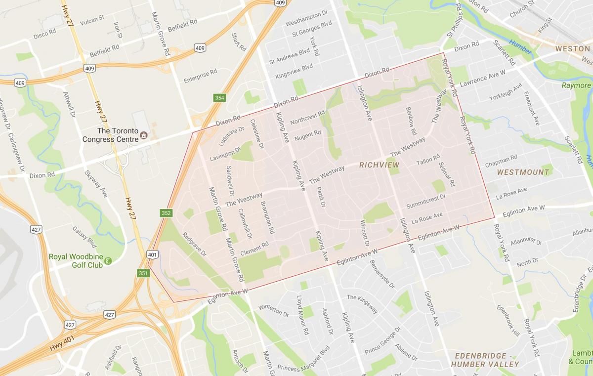 Mappa di Richview quartiere di Toronto