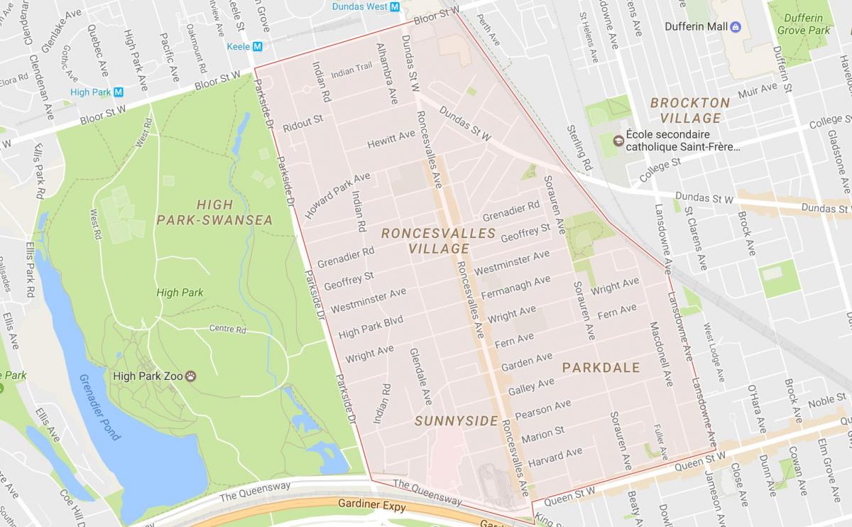 Mappa di Roncisvalle quartiere di Toronto