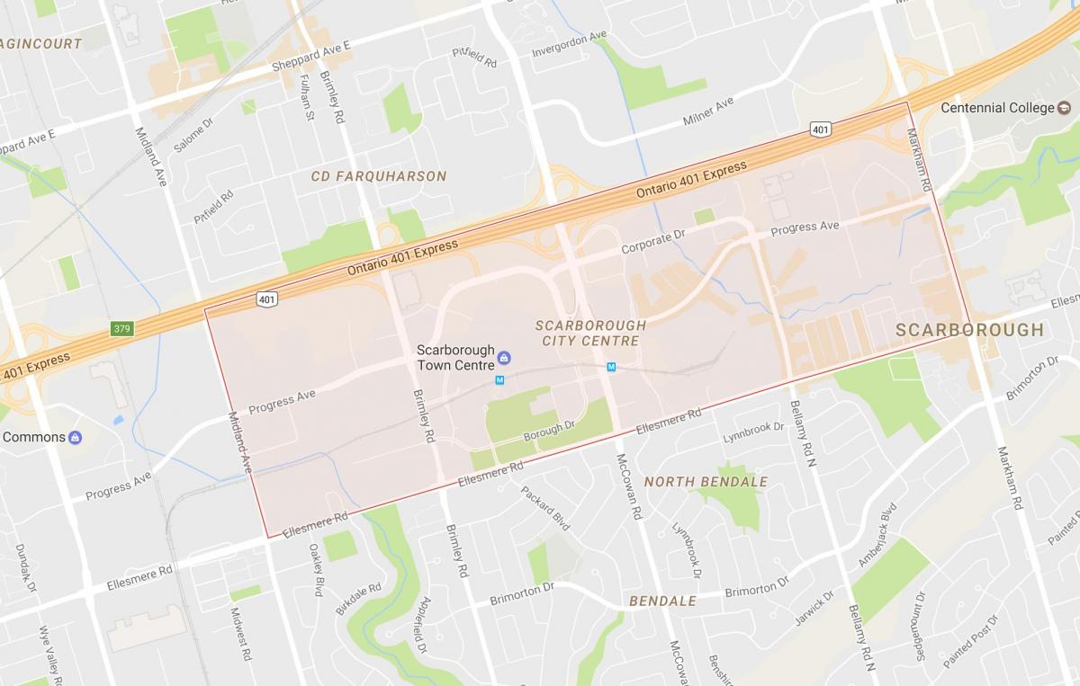 Mappa di Scarborough un quartiere del Centro Città di Toronto