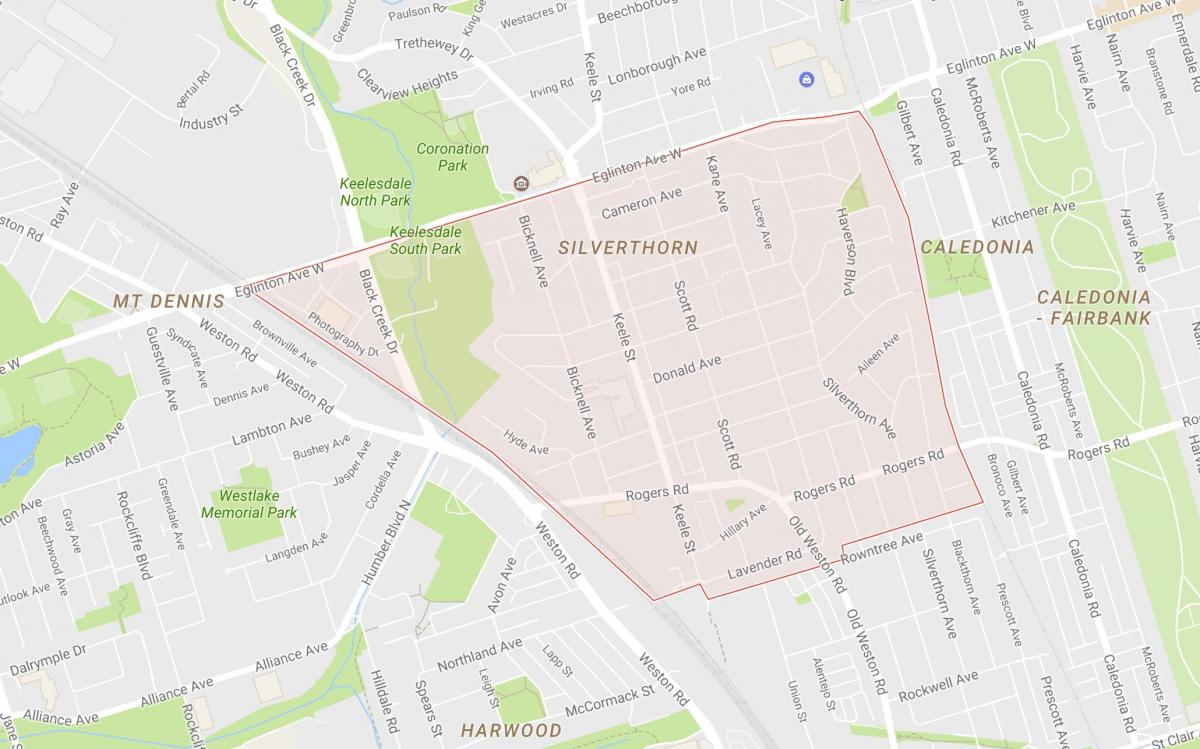 Mappa di Silverthorn quartiere di Toronto