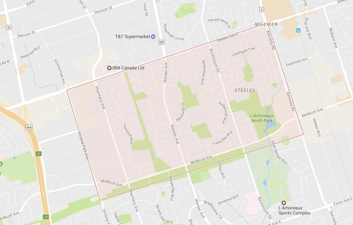 Mappa di Steeles quartiere di Toronto