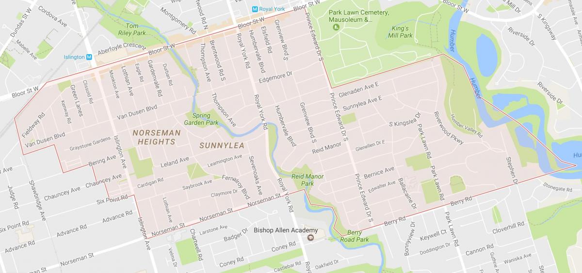 Mappa di Sunnylea di vicinato di vicinato Toronto