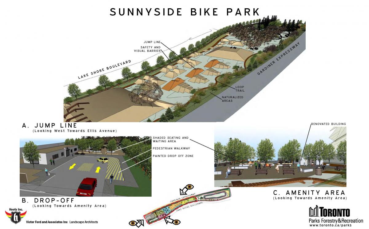 Mappa di Sunnyside bike park di Toronto salto linea