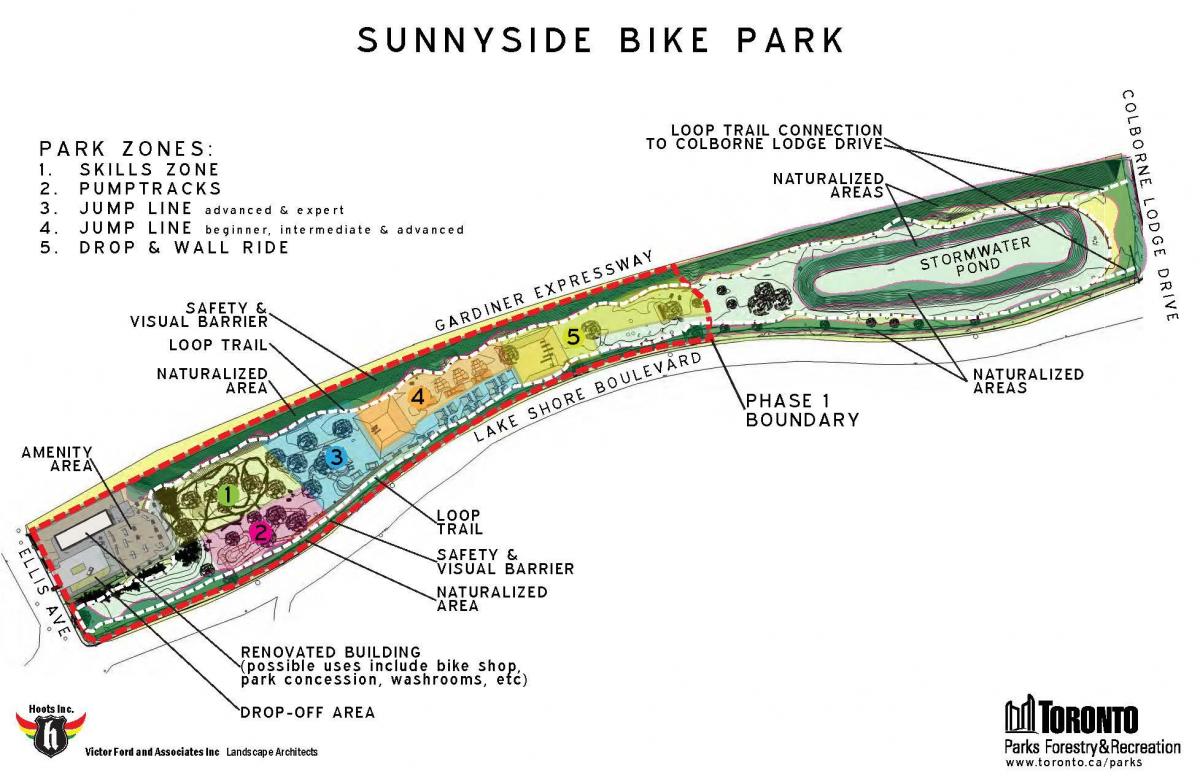Mappa di Sunnyside Bike Park zona di Toronto