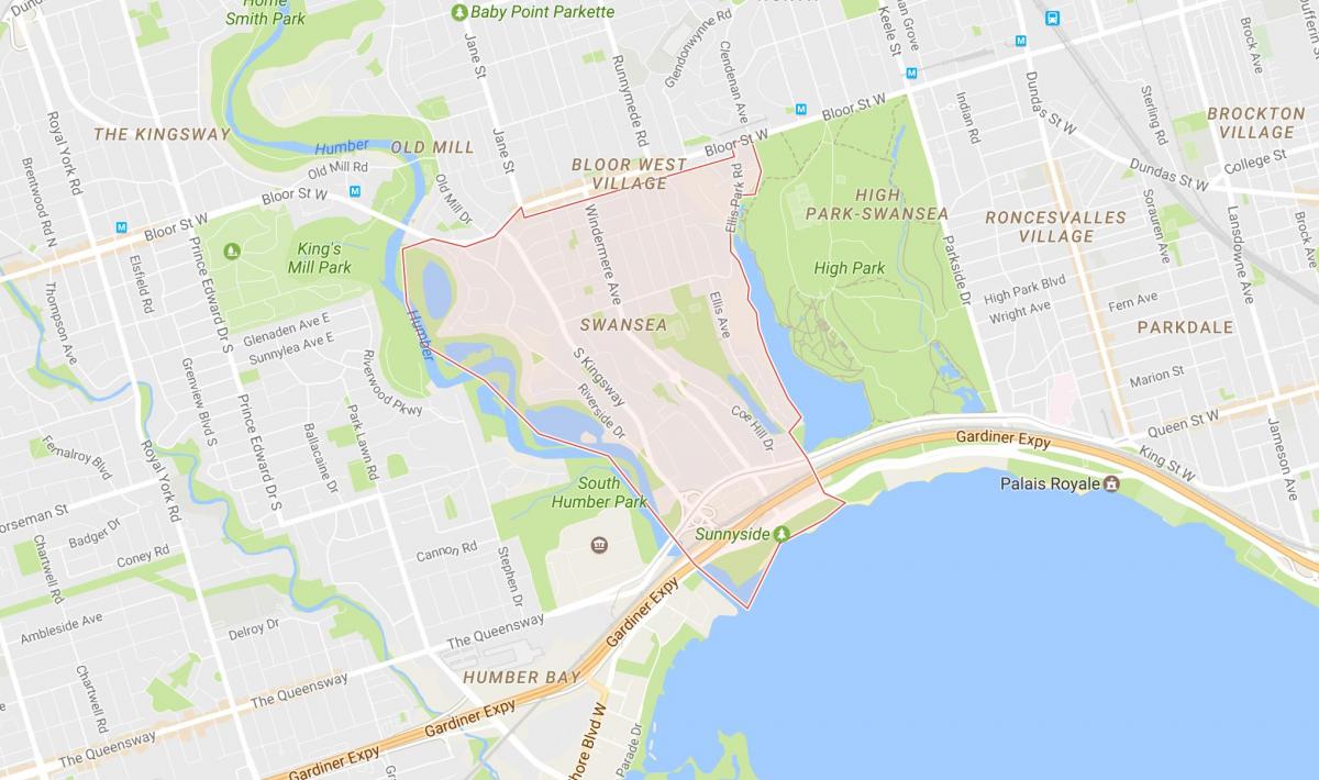Mappa di Swansea quartiere di Toronto