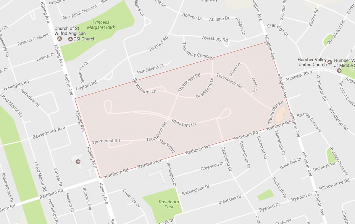 Mappa di Thorncrest Villaggio di vicinato di vicinato Toronto