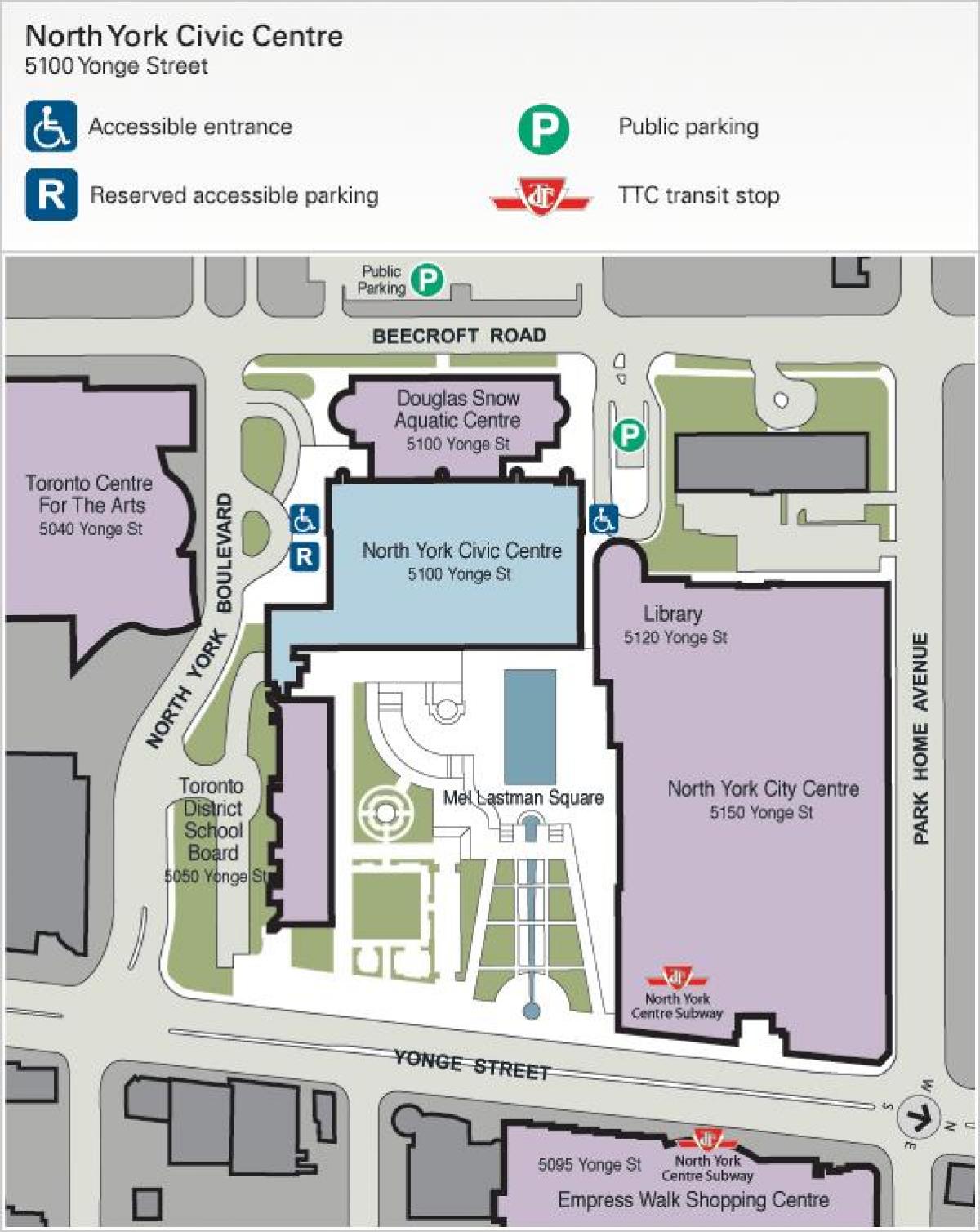 Mappa di Toronto Centre for the Arts, parcheggio
