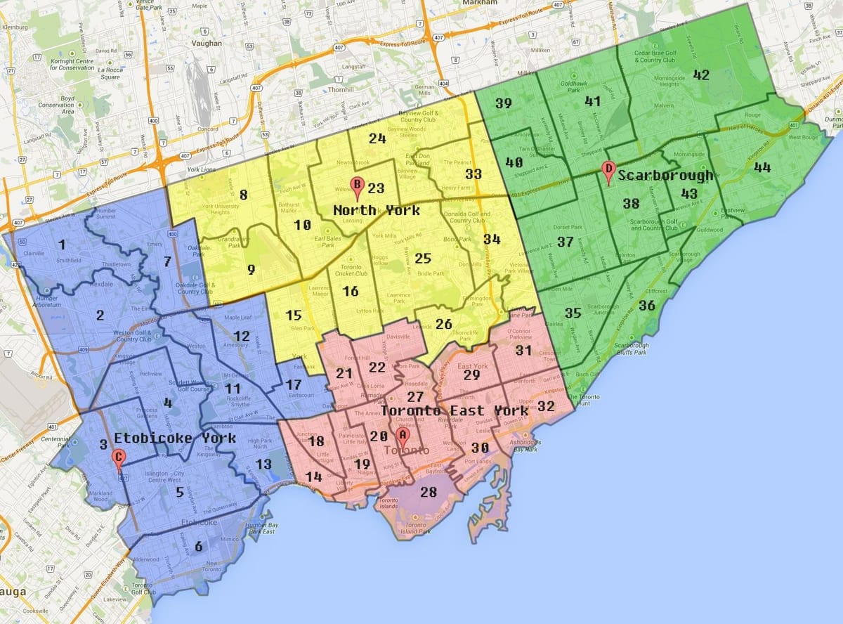 Mappa di Toronto, Città di Confine