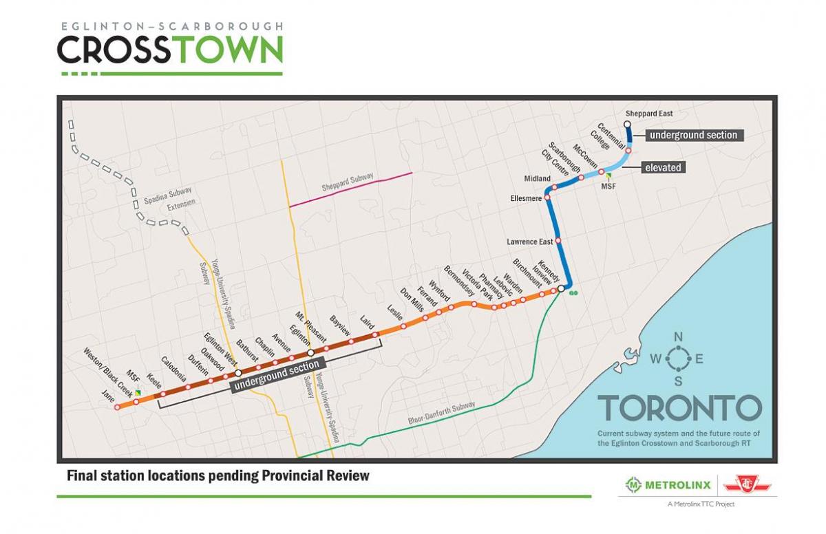 Mappa di Toronto linea 5 della metropolitana di Eglinton