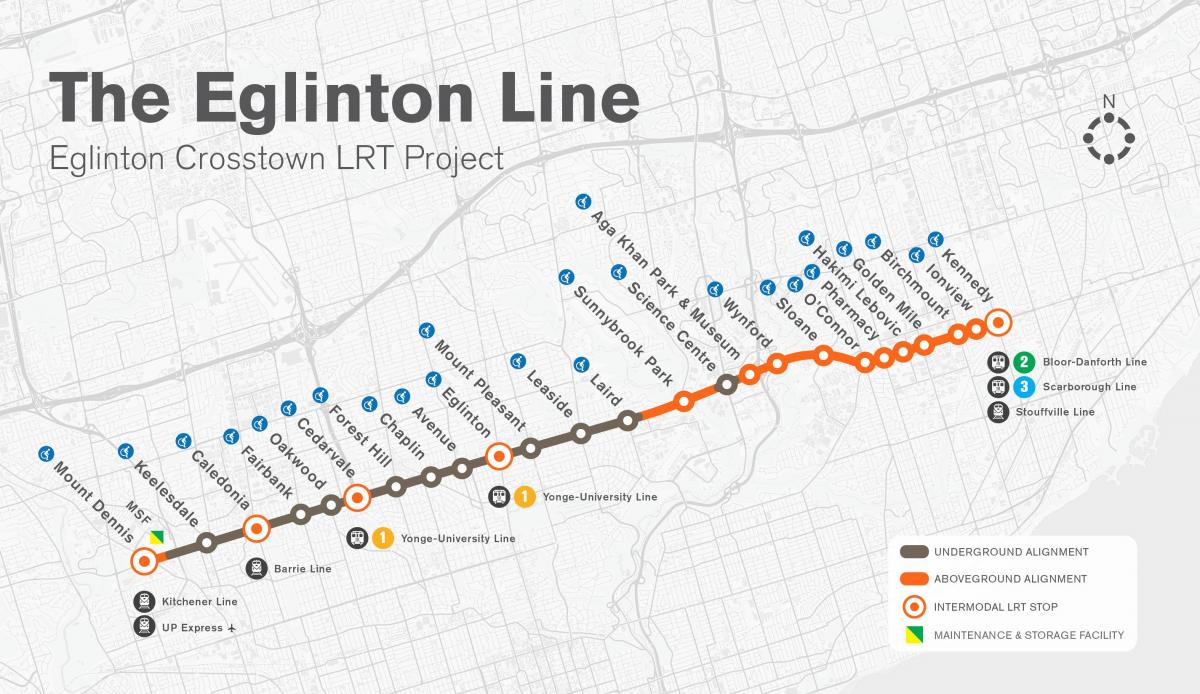 Mappa di metropolitana di Toronto Eglinton progetto di linea