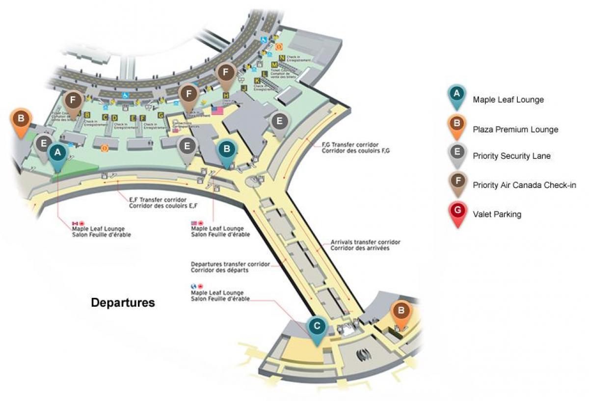 Mappa di Toronto Pearson international aeroporto terminal partenze