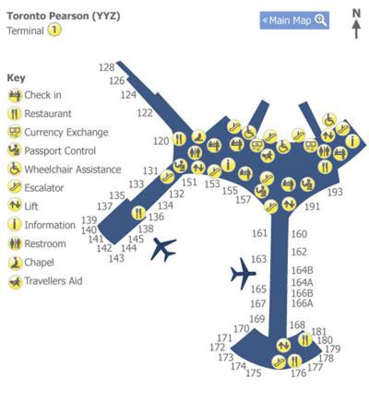 Mappa di Toronto Pearson airport terminal 1