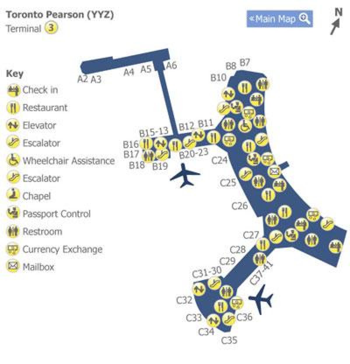 Mappa di Toronto Pearson airport terminal 3
