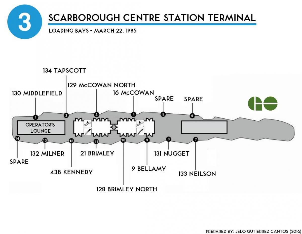 Mappa di Toronto Scarborough, dalla stazione ferroviaria e terminal