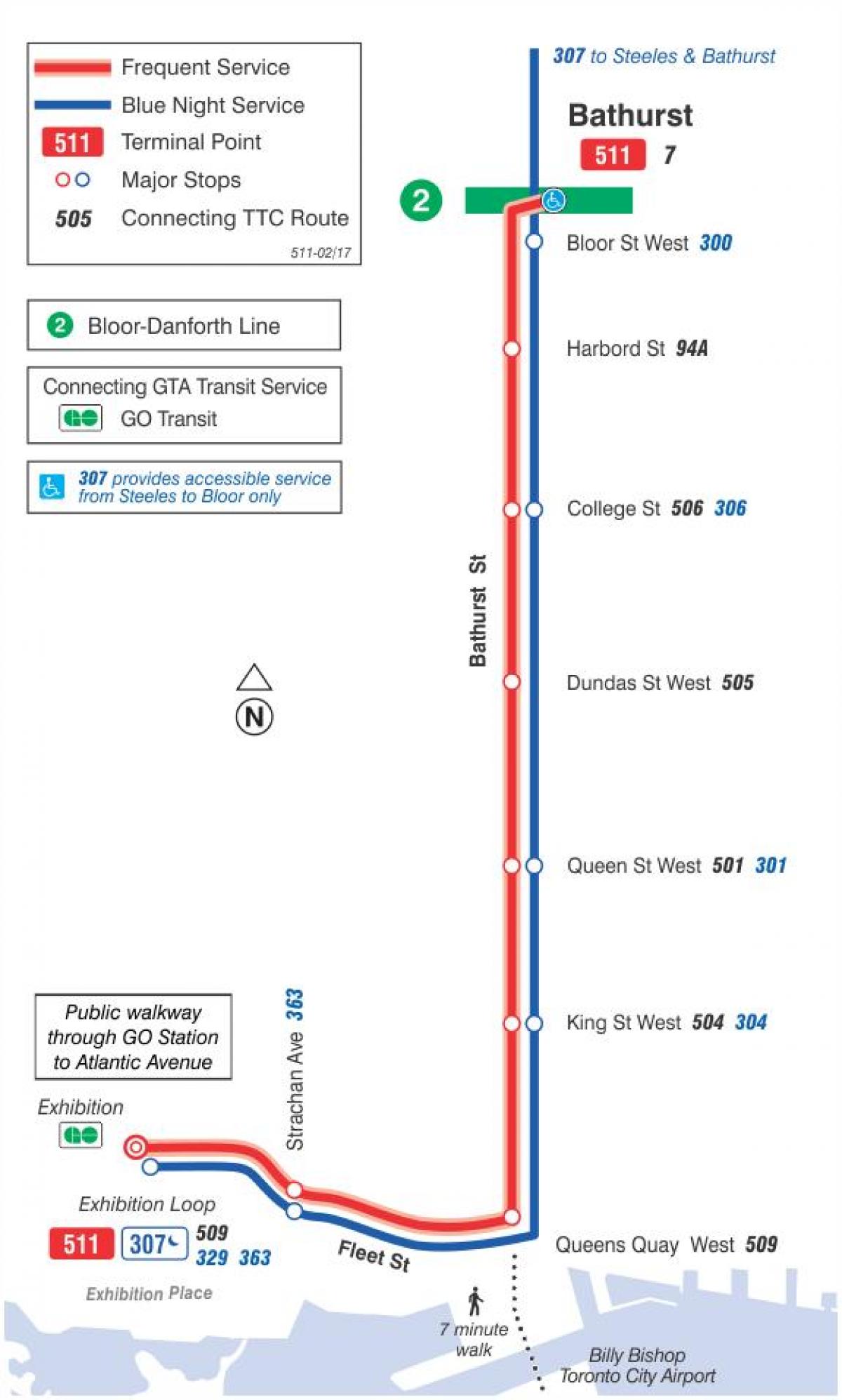 La mappa dei tram linea 511 Bathurst