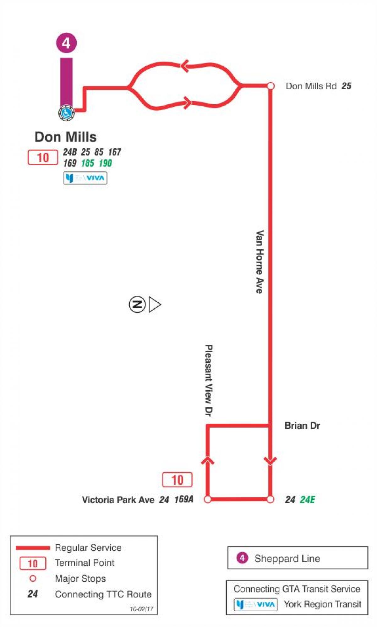 Mappa di TTC 10 Van Horne autobus Toronto