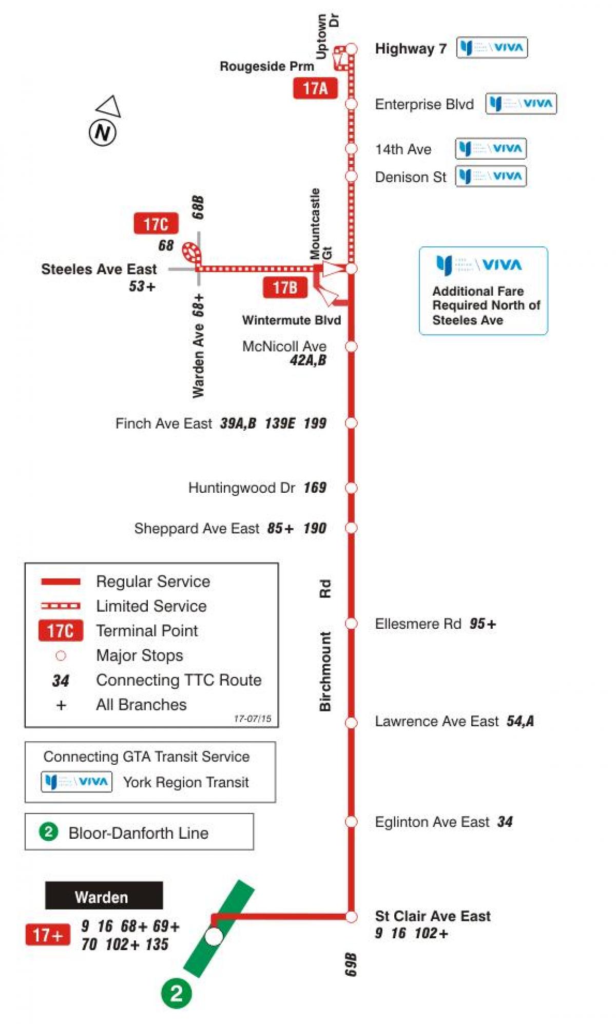 Mappa di TTC 17 Birchmount autobus Toronto