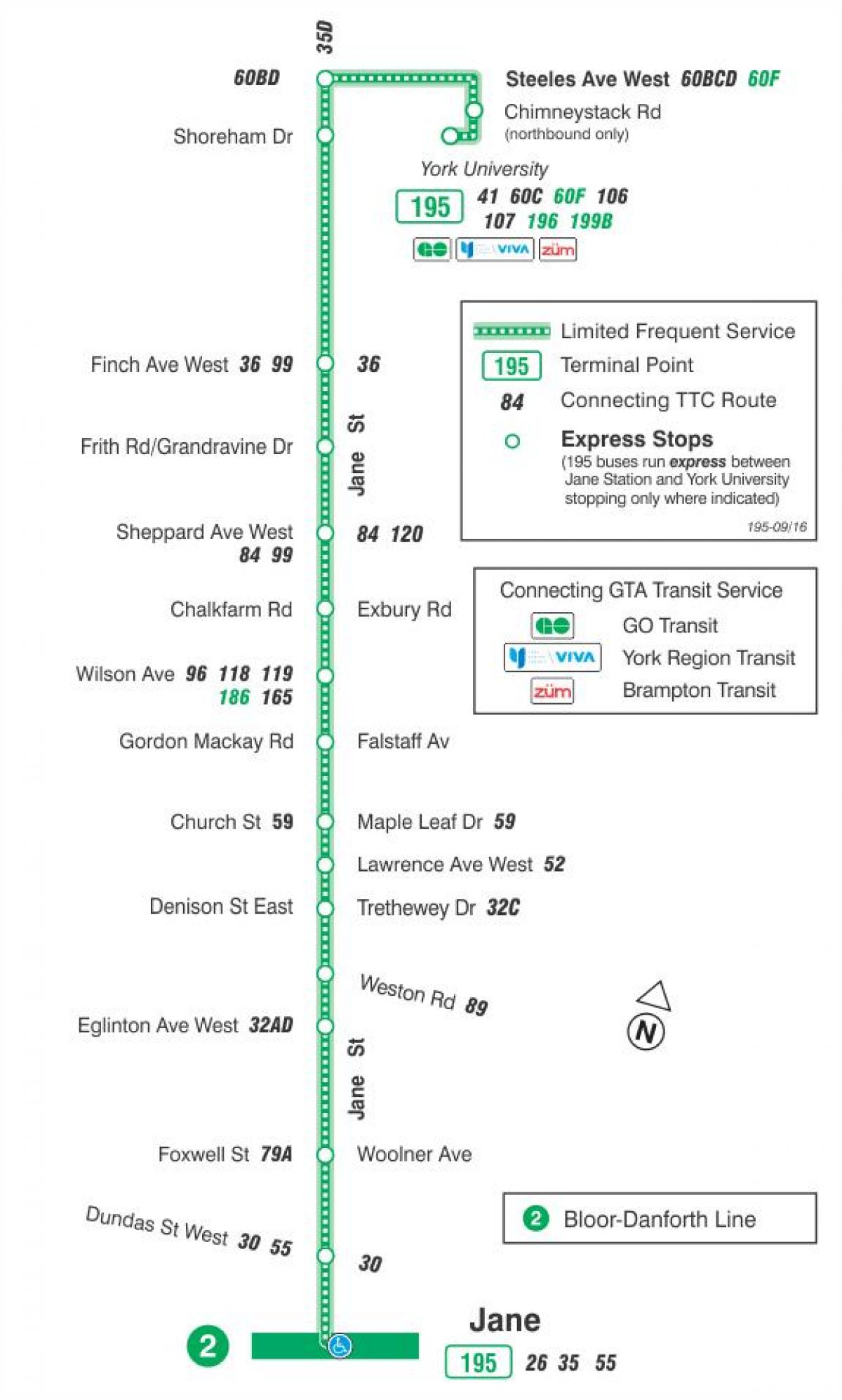 Mappa di TTC 195 Jane Razzo autobus Toronto
