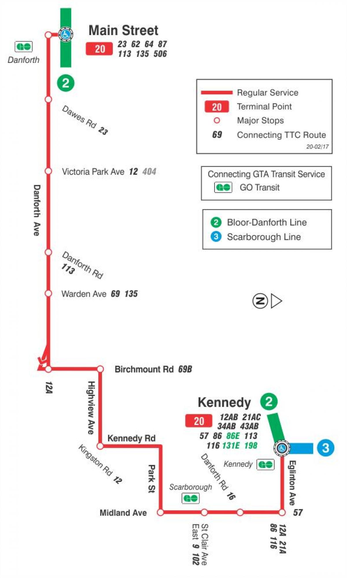 Mappa di TTC 20 Scogliera, bus a Toronto