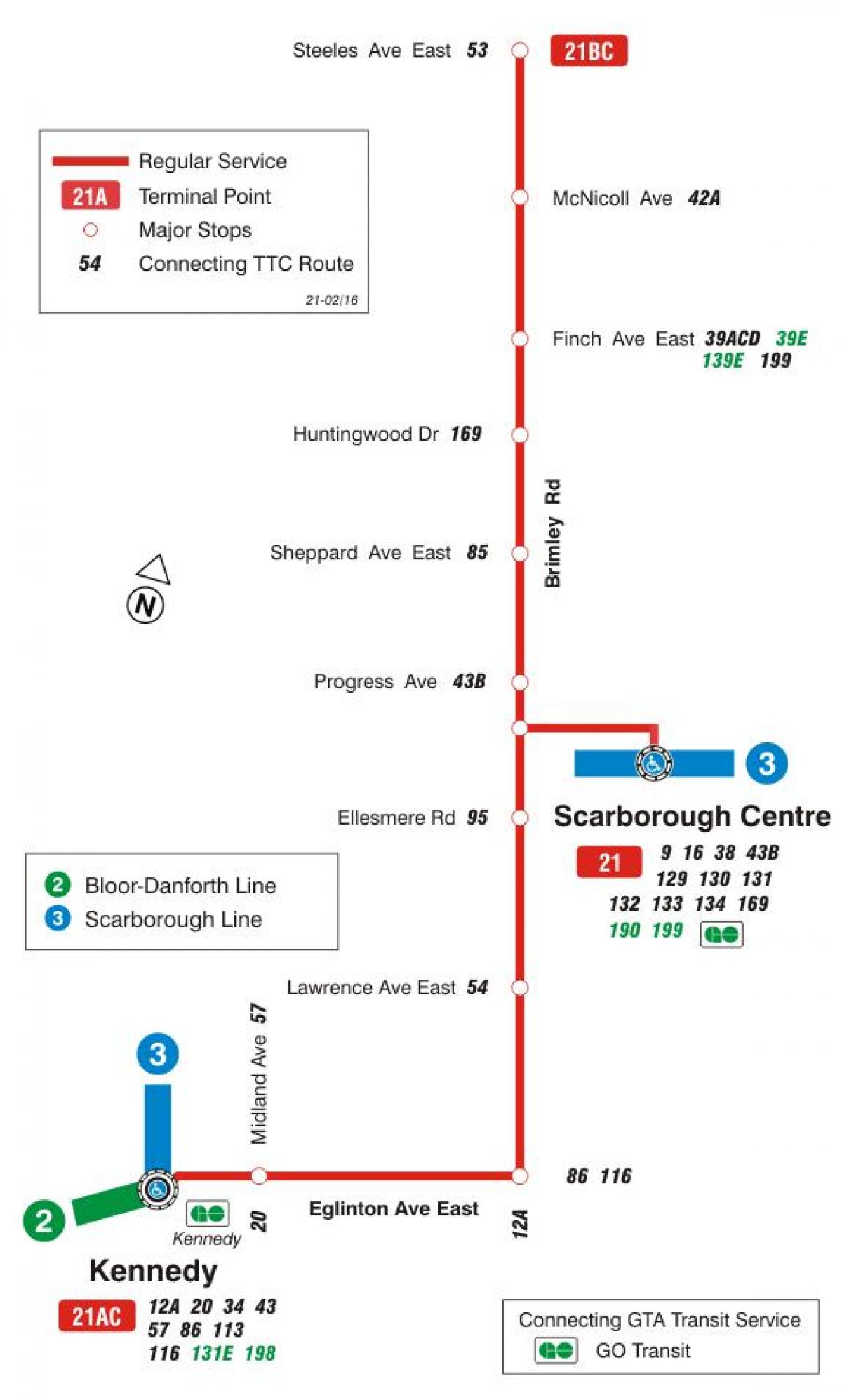 Mappa di TTC 21 Brimley autobus Toronto
