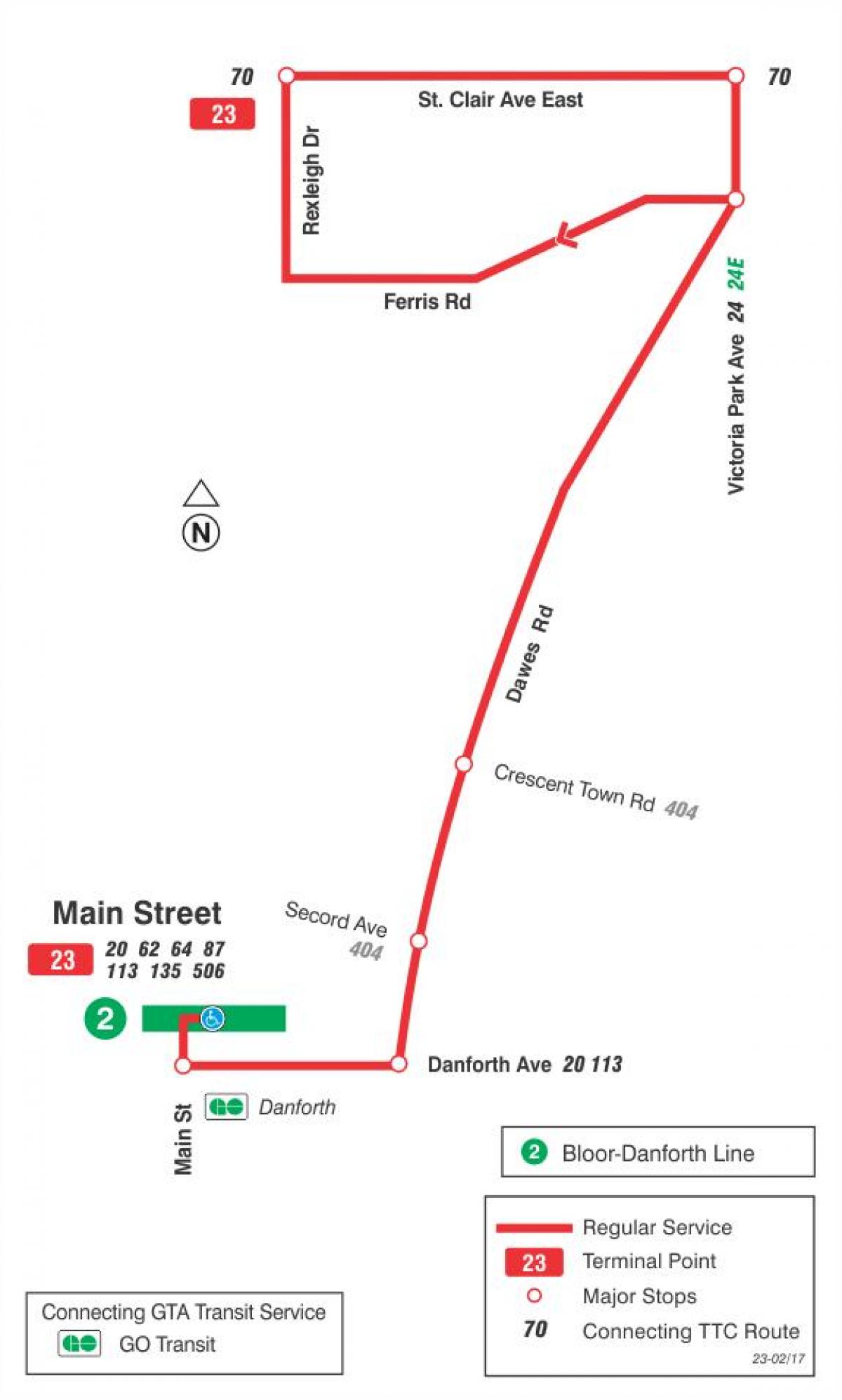 Mappa di TTC 23 Dawes autobus Toronto