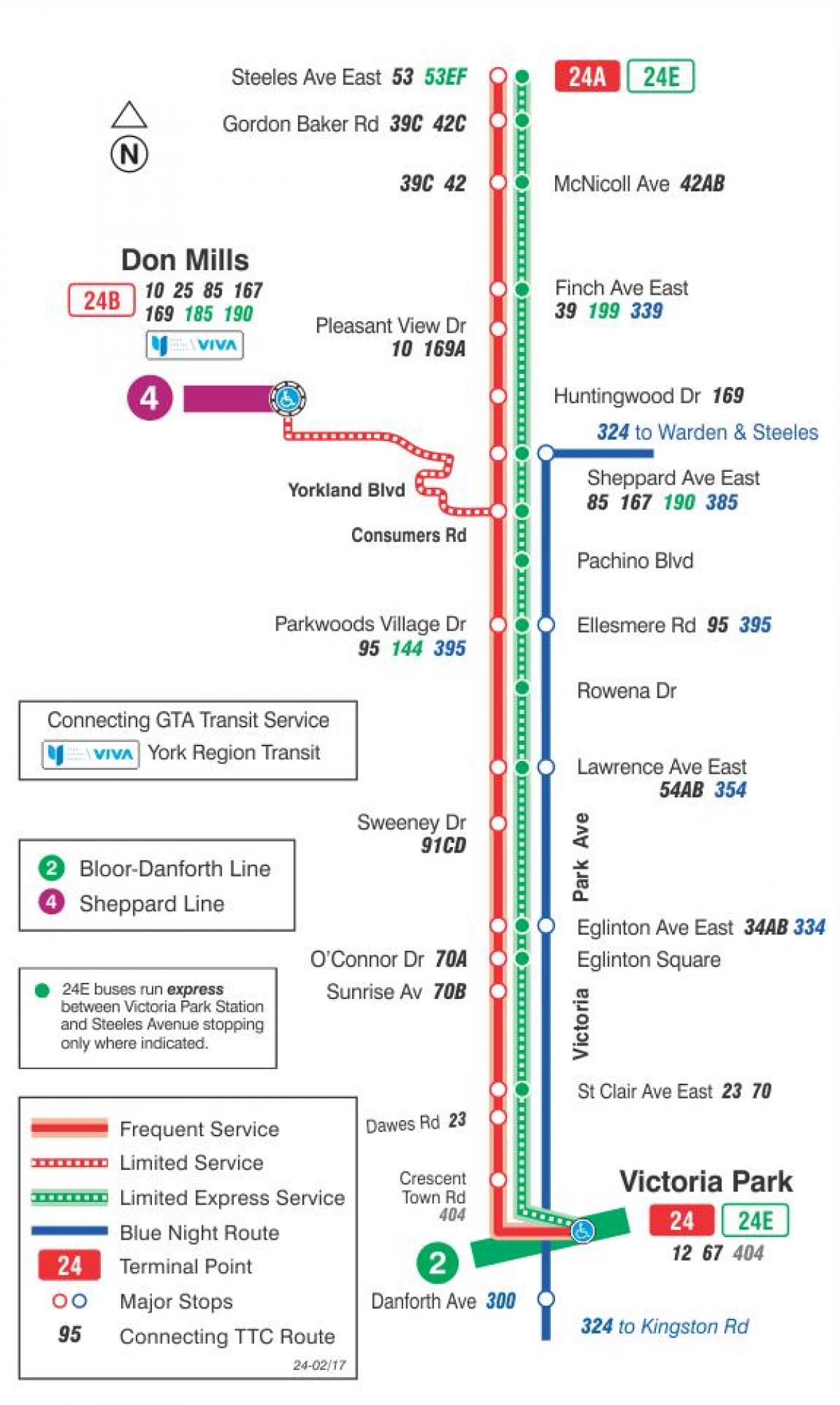 Mappa di TTC 24 Victoria Park autobus Toronto