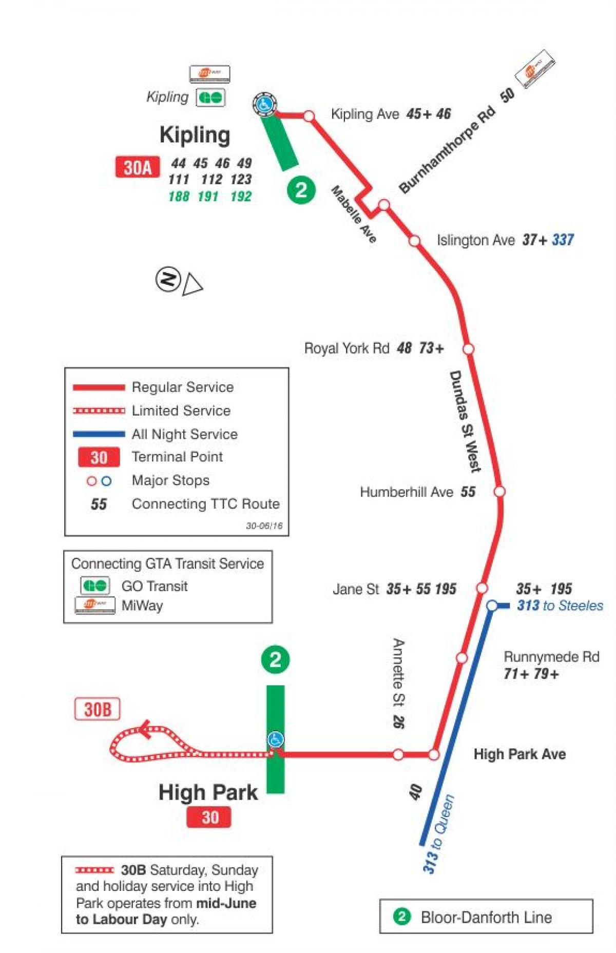 Mappa di TTC 30 Lambton autobus Toronto