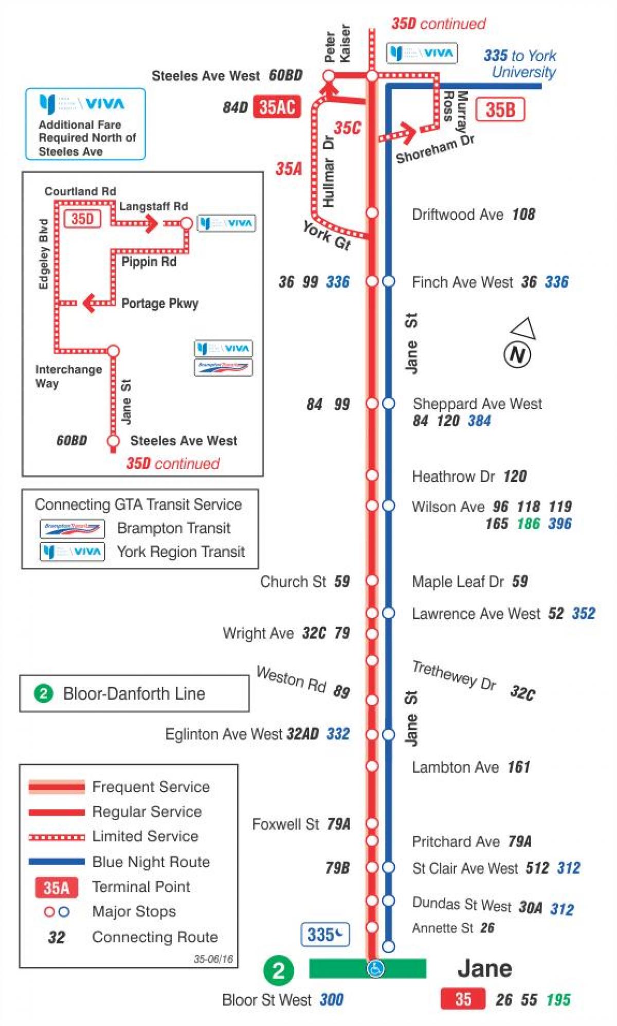 Mappa di TTC 35 Jane autobus Toronto