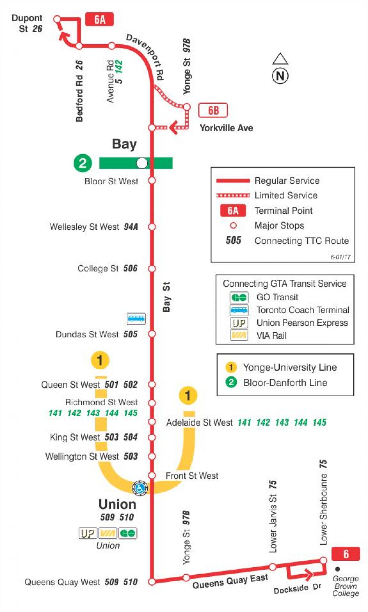 Mappa di TTC 6 Bay bus a Toronto