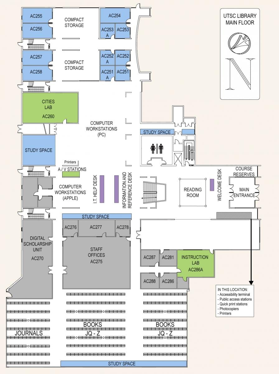 Mappa della university of Toronto Scarborough campus principale della biblioteca piano