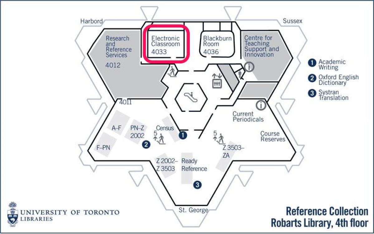 Mappa di università di Toronto, Robarts library aula elettronica