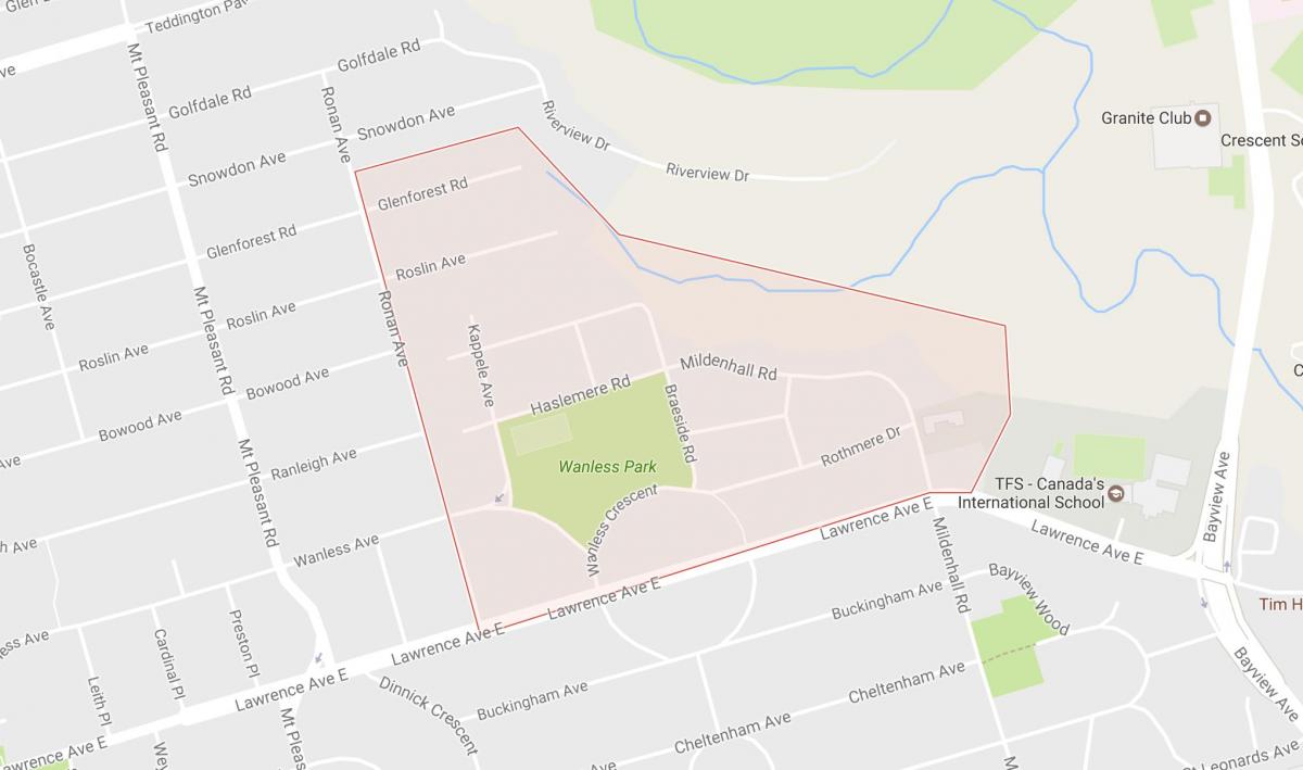 Mappa di Wanless Park nel quartiere di Toronto