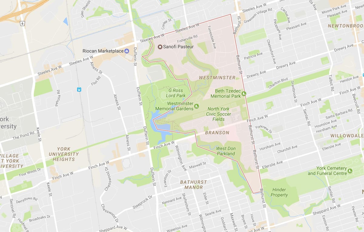 Mappa di Westminster–Branson quartiere di Toronto