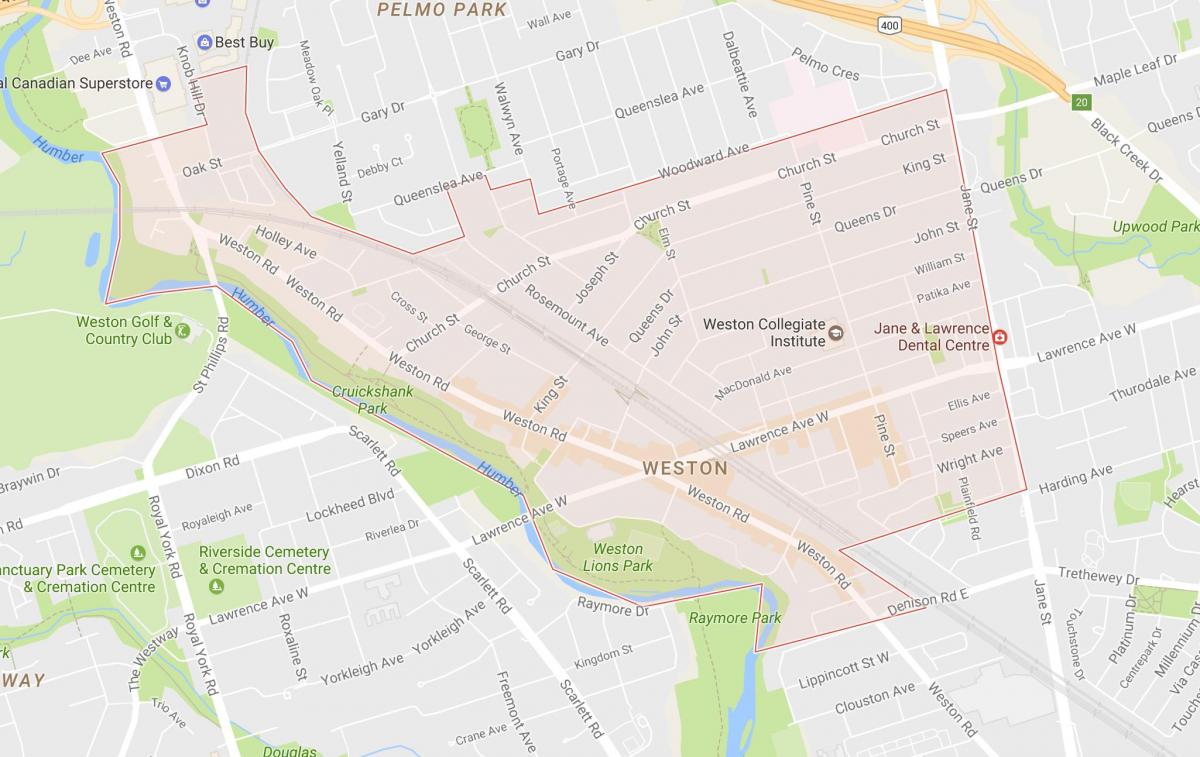 Mappa di Weston quartiere di Toronto