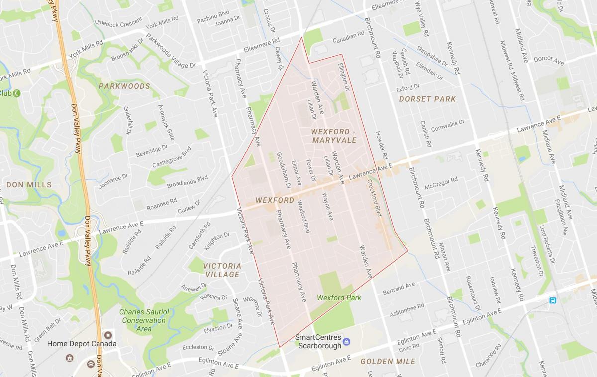 Mappa di Wexford quartiere di Toronto