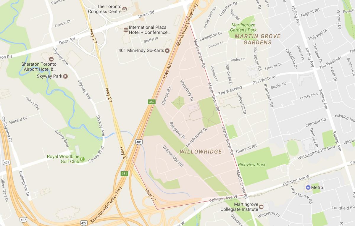 Mappa di Willowridge quartiere di Toronto